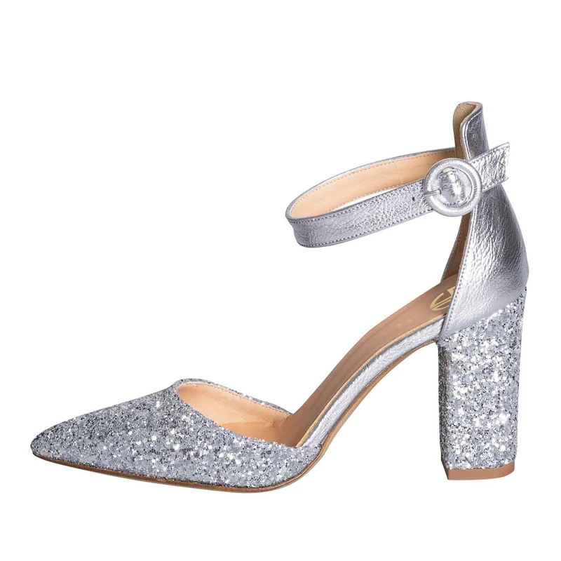 Scarpe argento brillantini con tacco