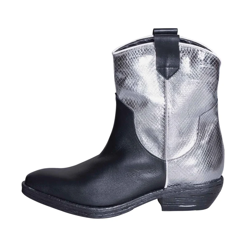 Camperos donna in vera pelle nero rip argento