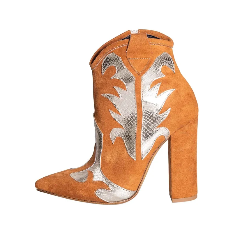 Stivaletti texani donna con tacco camoscio cuoio