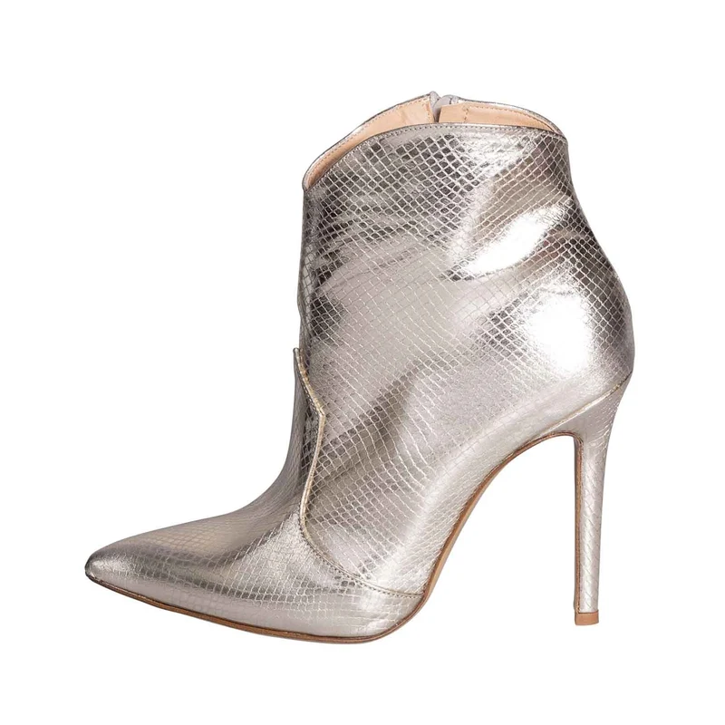 Scarpe tronchetto a punta laminato platino