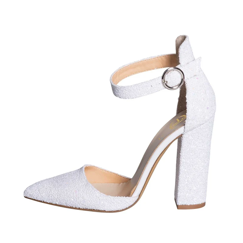 Scarpe sposa tacco largo glitter bianco