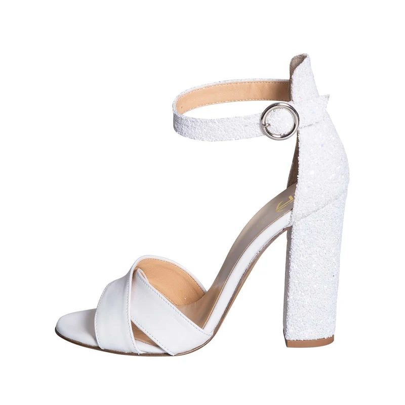 Sandali sposa tacco alto bianchi glitter