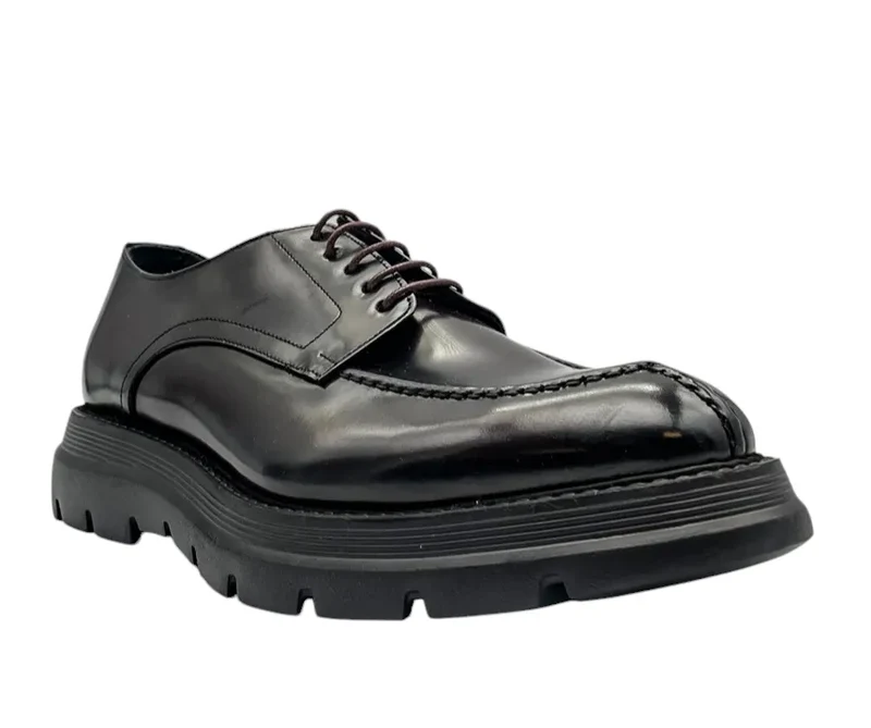 Stringata E411 derby in pelle abrasivata