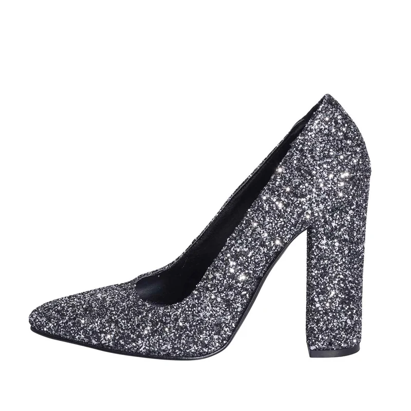 Decoltè a punta tacco alto glitter nero