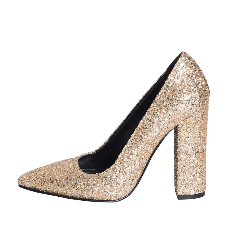 Decoltè a punta in glitter platino made in italy