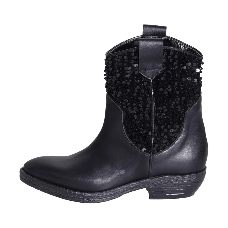 Camperos donna in vera pelle nero e paillettes
