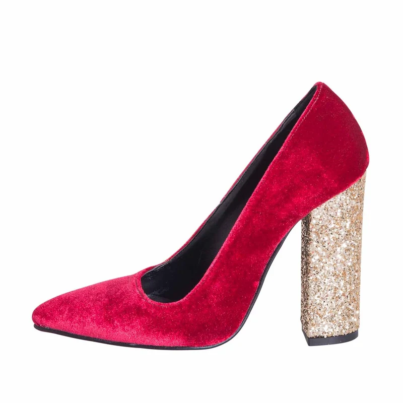 Decoltè donna velluto bordeaux e glitter