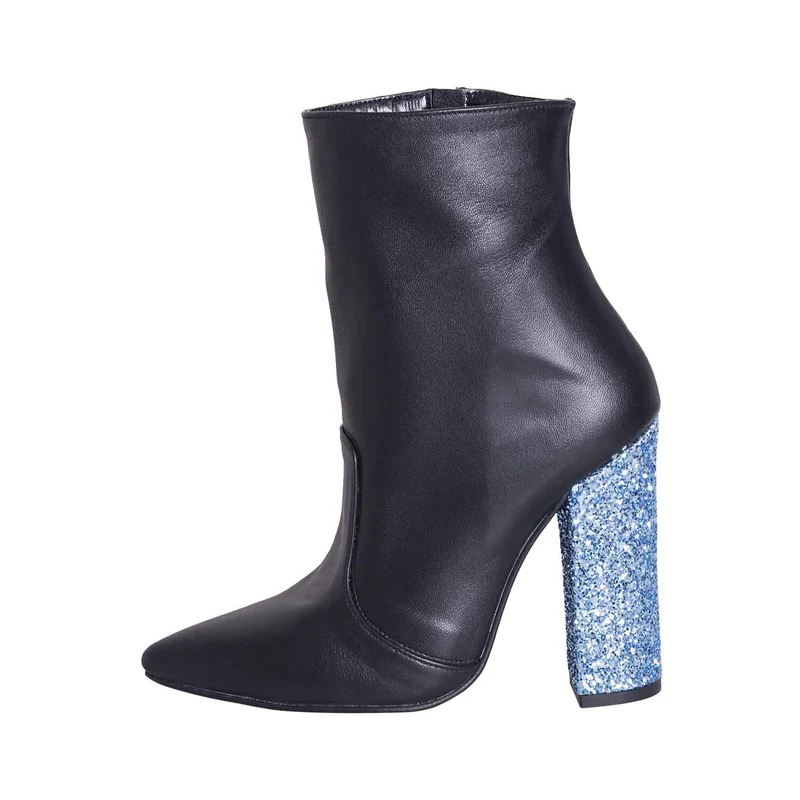 Stivaletti donna neri con tacco in glitter