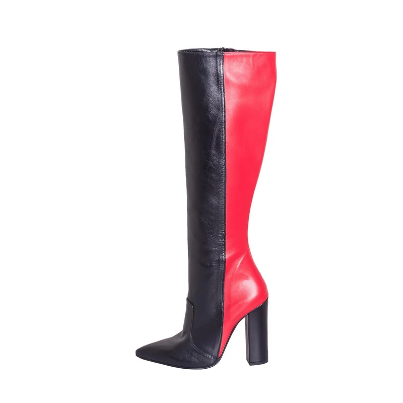 STIVALI CON TACCO ALTO IN PELLE NERO E ROSSO MADE IN ITALY