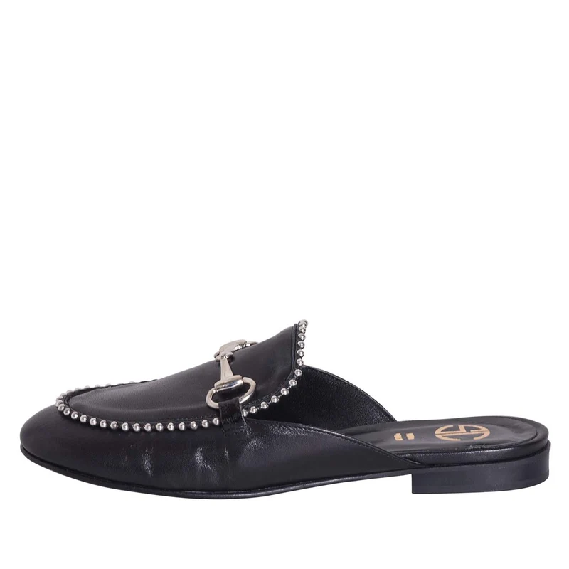 Mocassini donna sabot nero con borchie