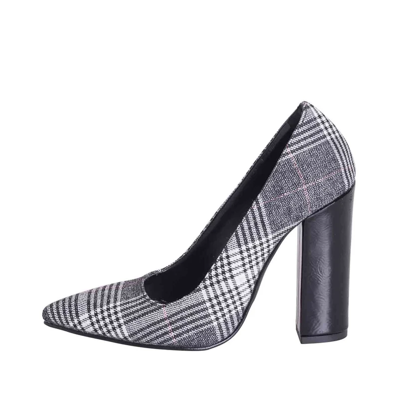 Decoltè donna tessuto tweed tacco pelle