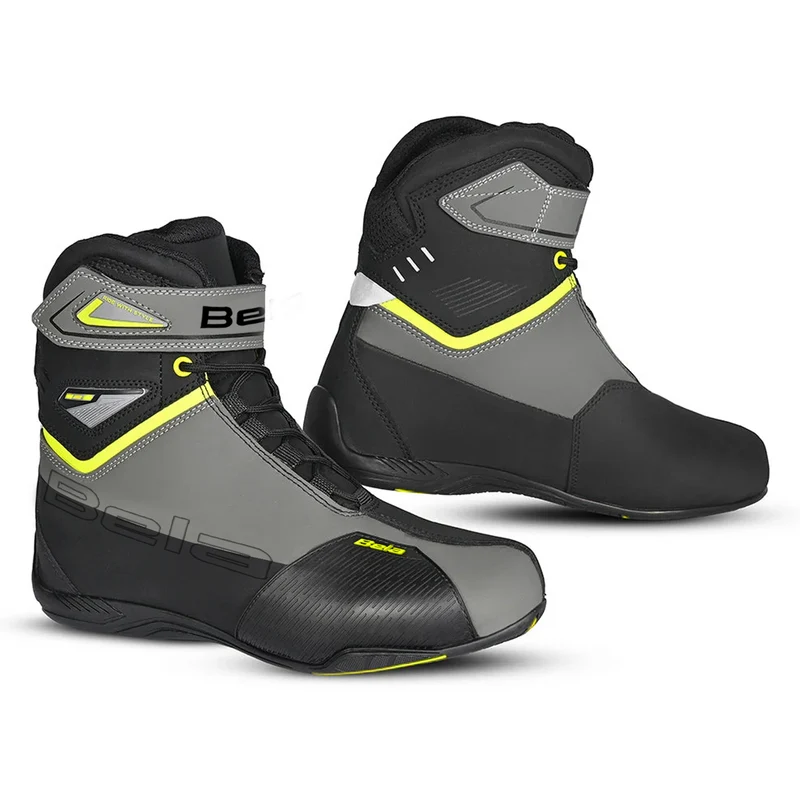 BELA BLAZE MAN PELLE STIVALI DI MOTO NERO GIALLO FLOU