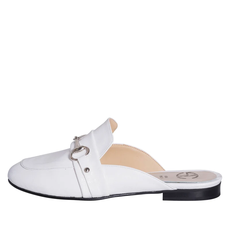 Mocassini donna sabot vernice bianco con morsetto