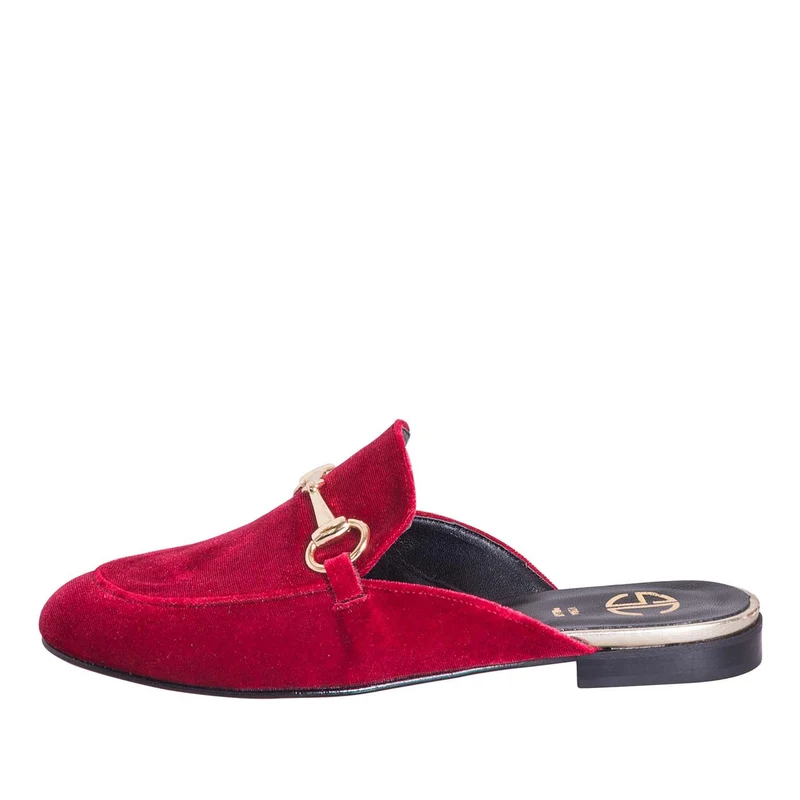 Sabot donna velluto bordeux con morsetto oro