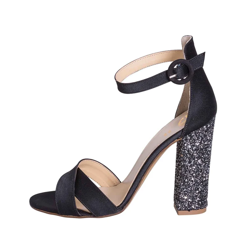 Sandali con tacco largo raso nero made in italy