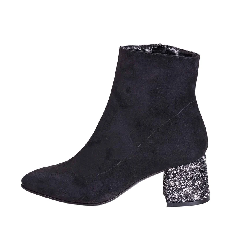 Stivaletti con tacco basso camoscio nero