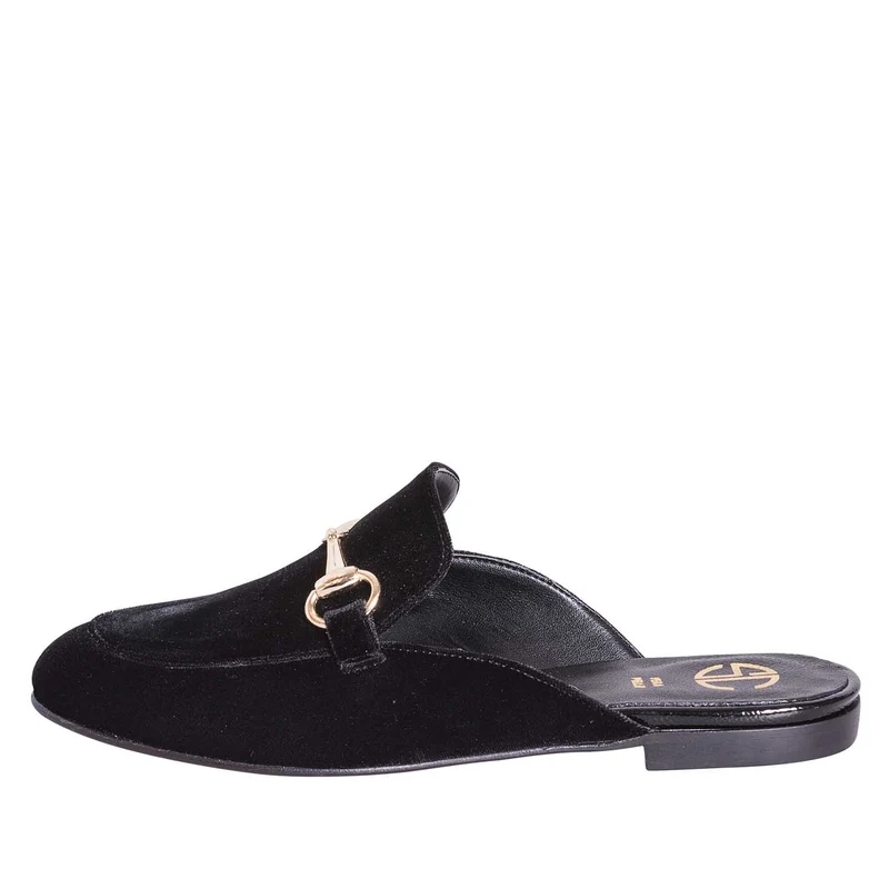 Sabot donna velluto nero con morsetto oro