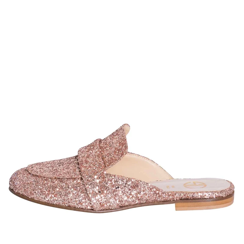 sabot donna bassi in glitter carne