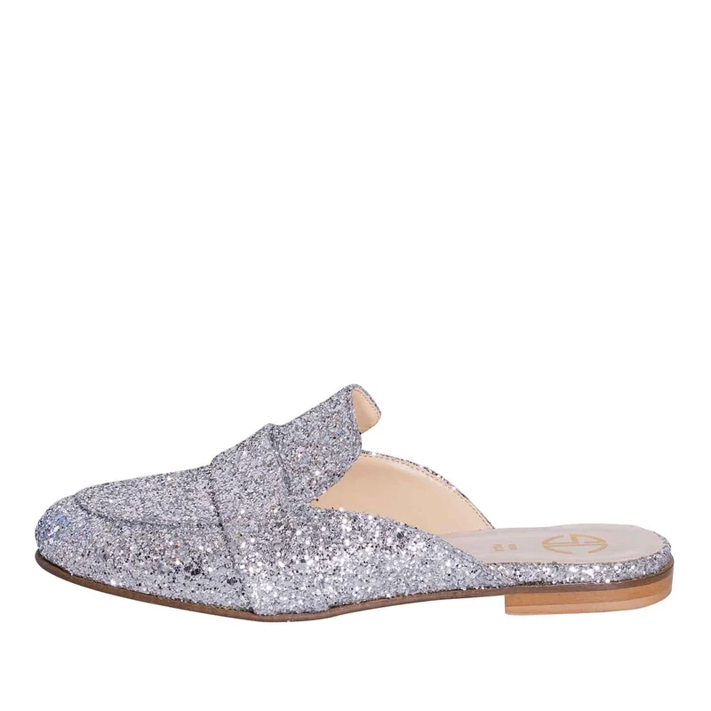 sabot donna bassi in glitter argento