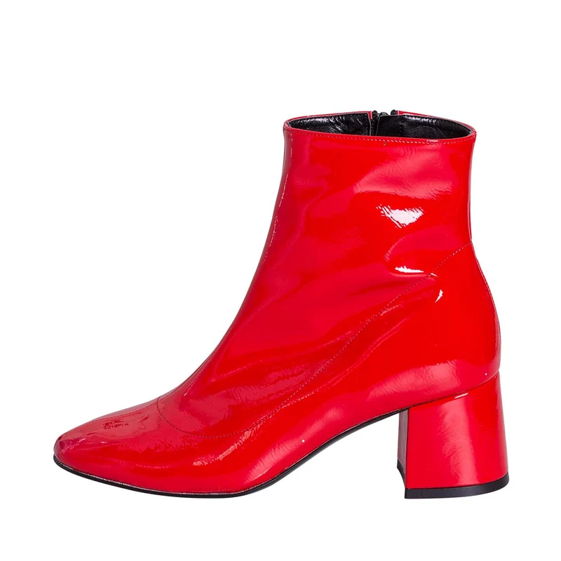 Stivaletti donna vernice rosso tacco basso