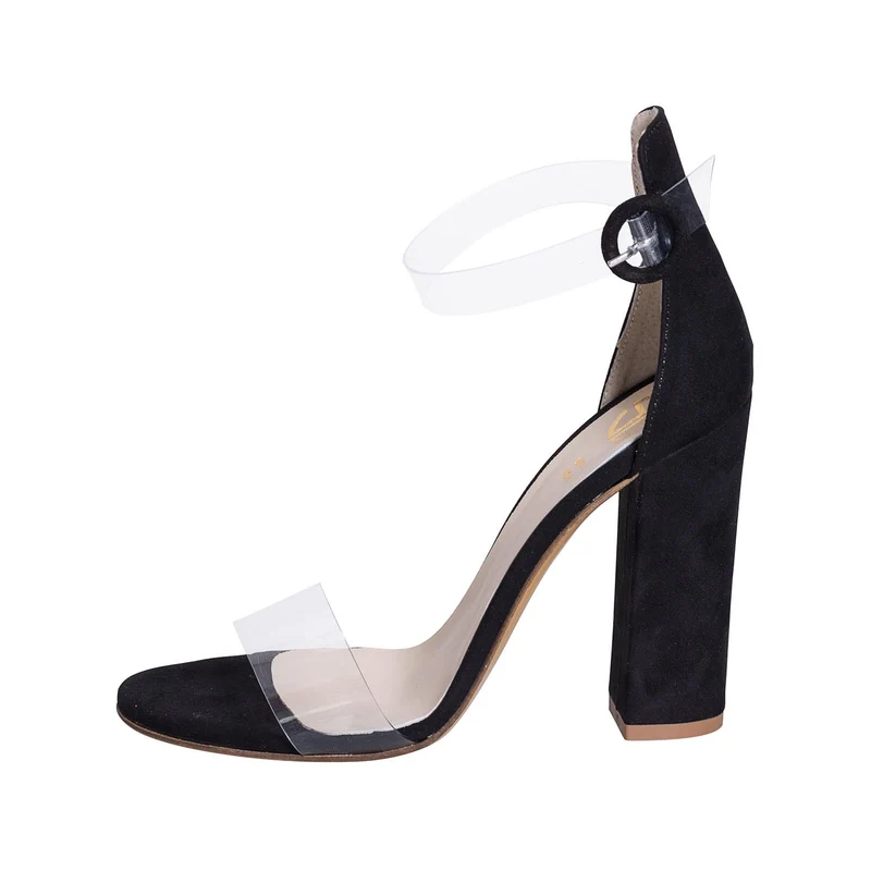 Sandali donna tacco alto camoscio nero e vinile
