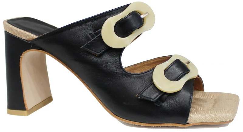 |CIABATTA FIBBIE TACCO ALTO PELLE NERA|