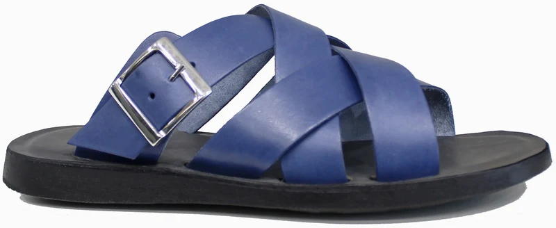 CIABATTA INCROCIATA FIBBIA PELLE BLU