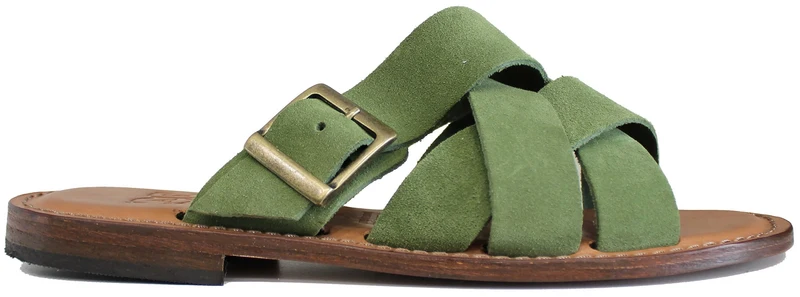 CIABATTA UOMO INCROCIATA FIBBIA CAMOSCIO VERDE