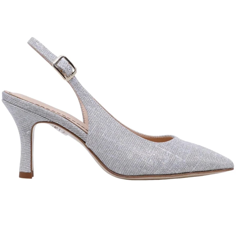 Slingback donna Le Briella Z827 in elegante pelle e tessuto di color argento