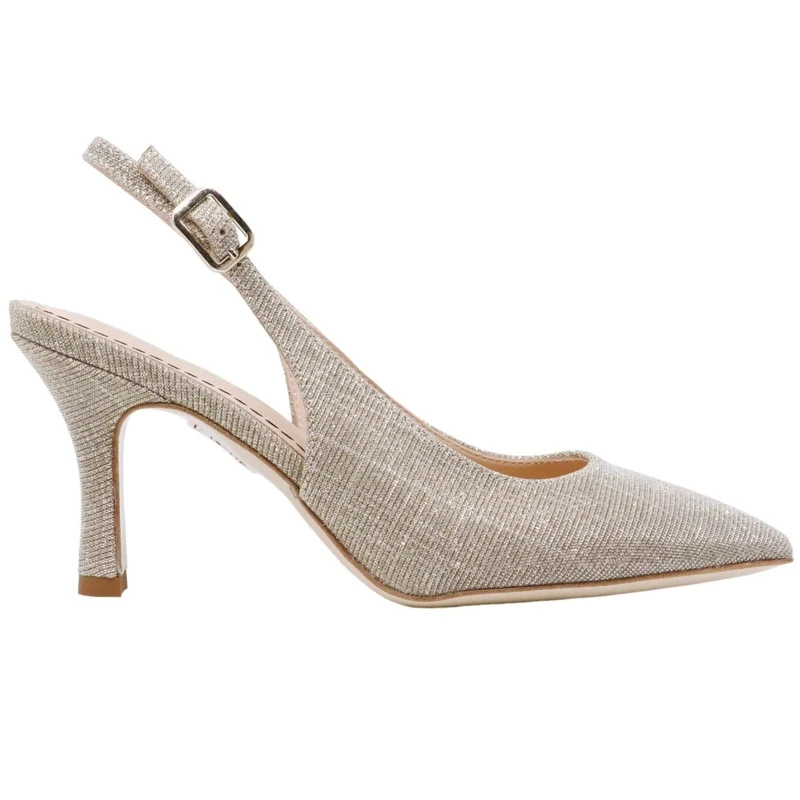 Slingback donna Le Briella Z827 in elegante pelle e tessuto di color platino