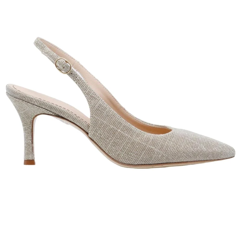 Slingback donna Le Briella Z827 in elegante pelle e tessuto di color platino