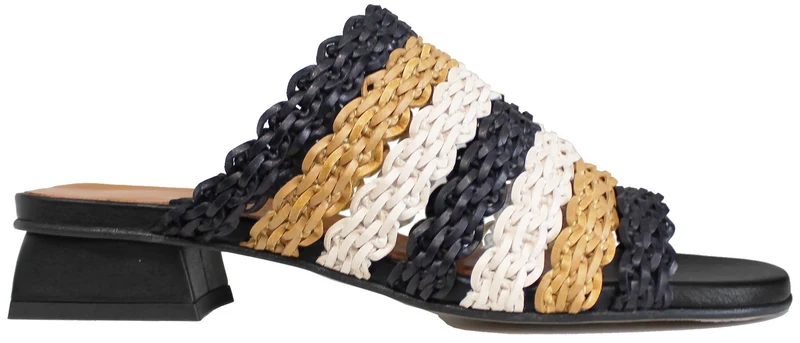 CIABATTA DONNA INTRECCIATA PELLE NERO/CUOIO/PANNA