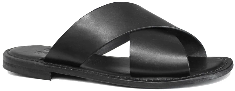 CIABATTA UOMO INCROCIATA PELLE NERA