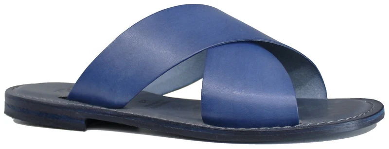 CIABATTA UOMO INCROCIATA PELLE BLU