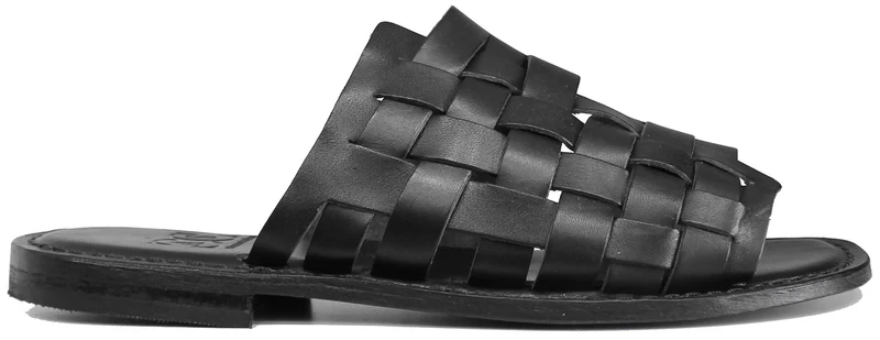 CIABATTA UOMO INTRECCIATA PELLE NERA