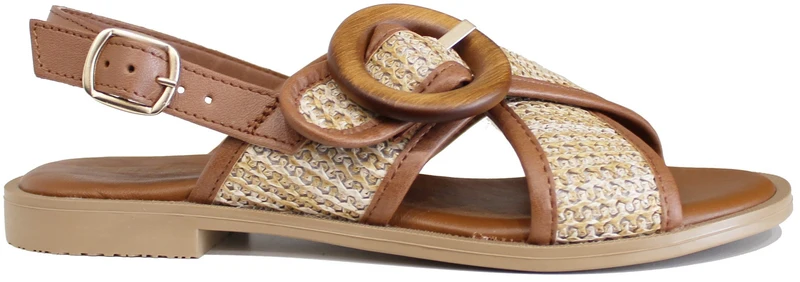 |SANDALO DONNA FIBBIA ROTONDA RAFIA BEIGE|