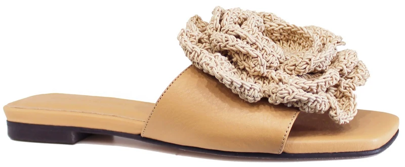 CIABATTINA DONNA FIORE PELLE BEIGE