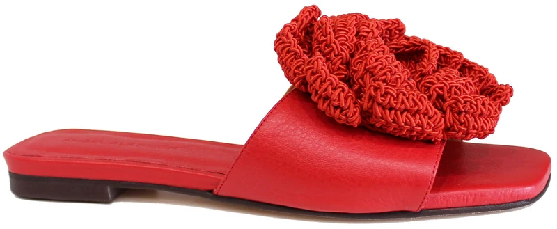 CIABATTINA DONNA FIORE PELLE ROSSA