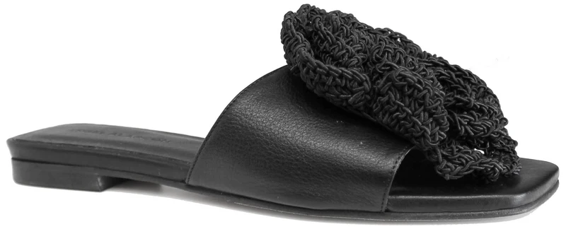 CIABATTINA DONNA FIORE PELLE NERA