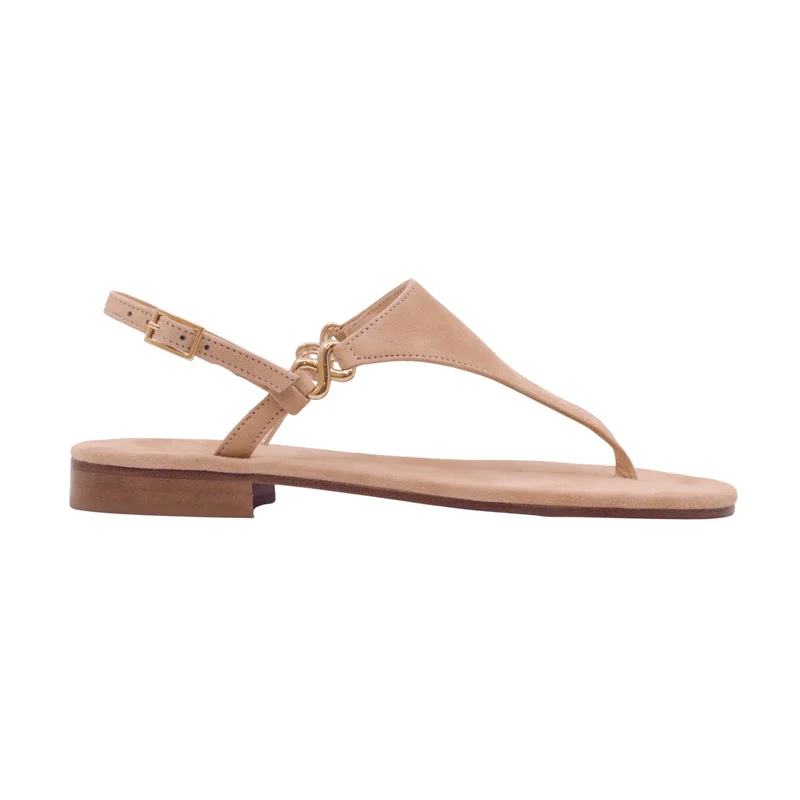 Paolo Ferrara CR721 sandalo infradito donna in camoscio beige legno artigianale casual estivo