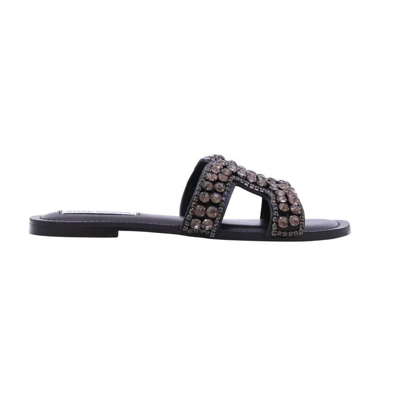 Steve Madden Zaira Black Action Lea ciabatta donna nera con strass