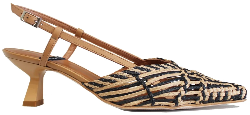SLINGBACK INTRECCIATA A PUNTA PELLE BEIGE/NERO