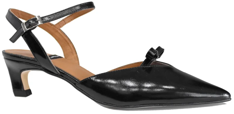 SLINGBACK FIOCCO A PUNTA PELLE LUCIDA NERA
