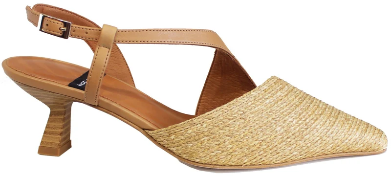 SLINGBACK A PUNTA RAFIA PELLE GRANO