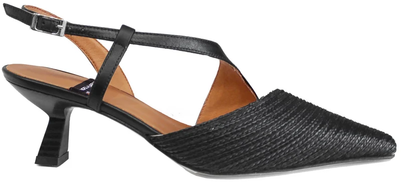 SLINGBACK A PUNTA RAFIA PELLE NERA