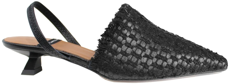 |SABOT A PUNTA RAFIA PELLE NERA|