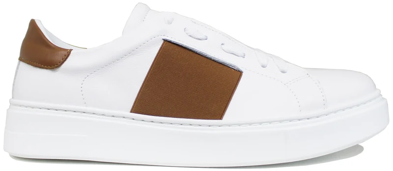 SNEAKER UOMO ELASTICO PELLE BIANCO/CARAMELLO
