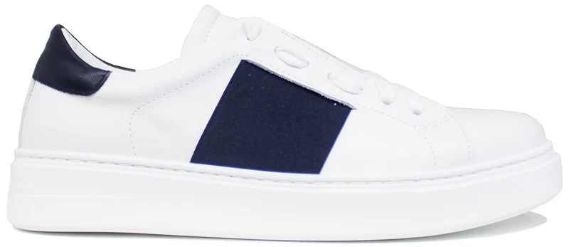 SNEAKER UOMO ELASTICO PELLE BIANCO/BLU