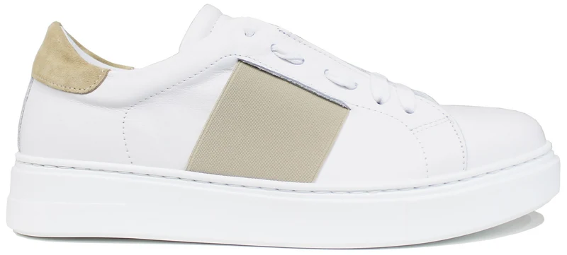 SNEAKER UOMO ELASTICO PELLE BIANCO/BEIGE
