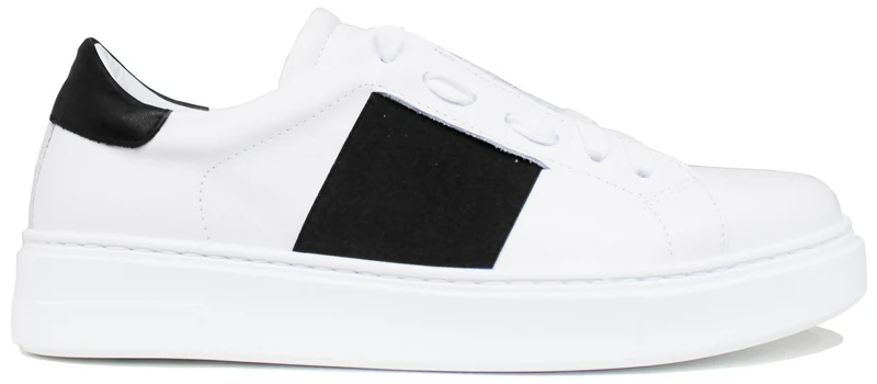 SNEAKER UOMO ELASTICO PELLE BIANCO/NERA